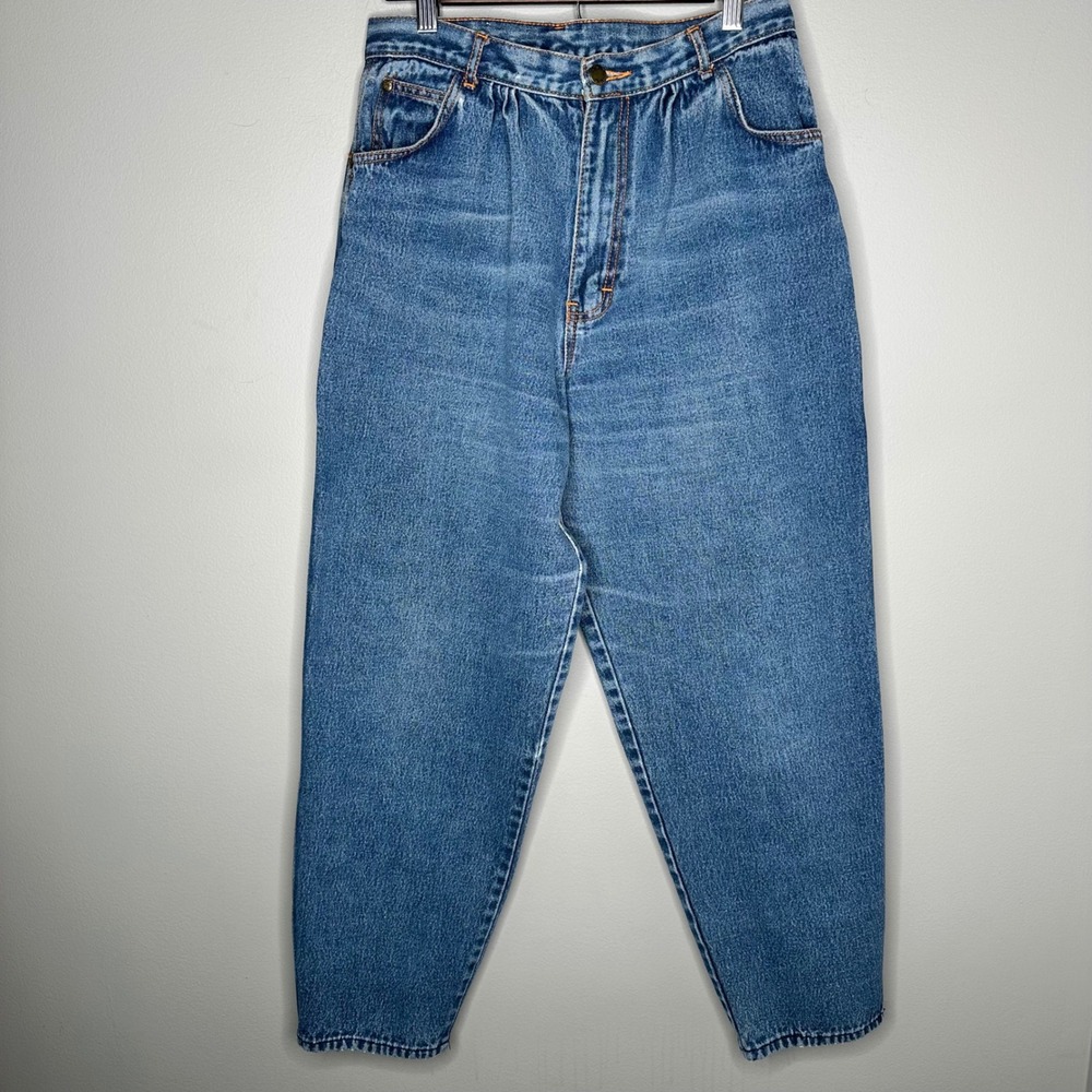 Gitano Vintage High Waisted Mom Jeans Blue Medium Pleated Tapered Leg 12 short